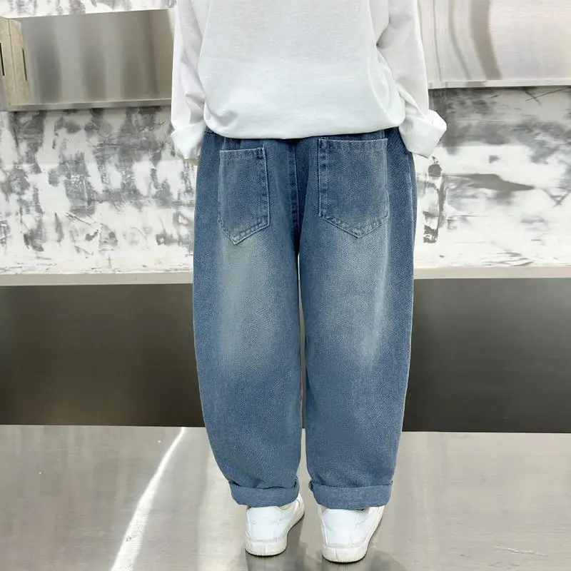 New Spring Autumn Childrens Boys Casual Trousers Foreign Side Pockets Polished Boys Jeans Stretch Versatile Kids Boys Pants