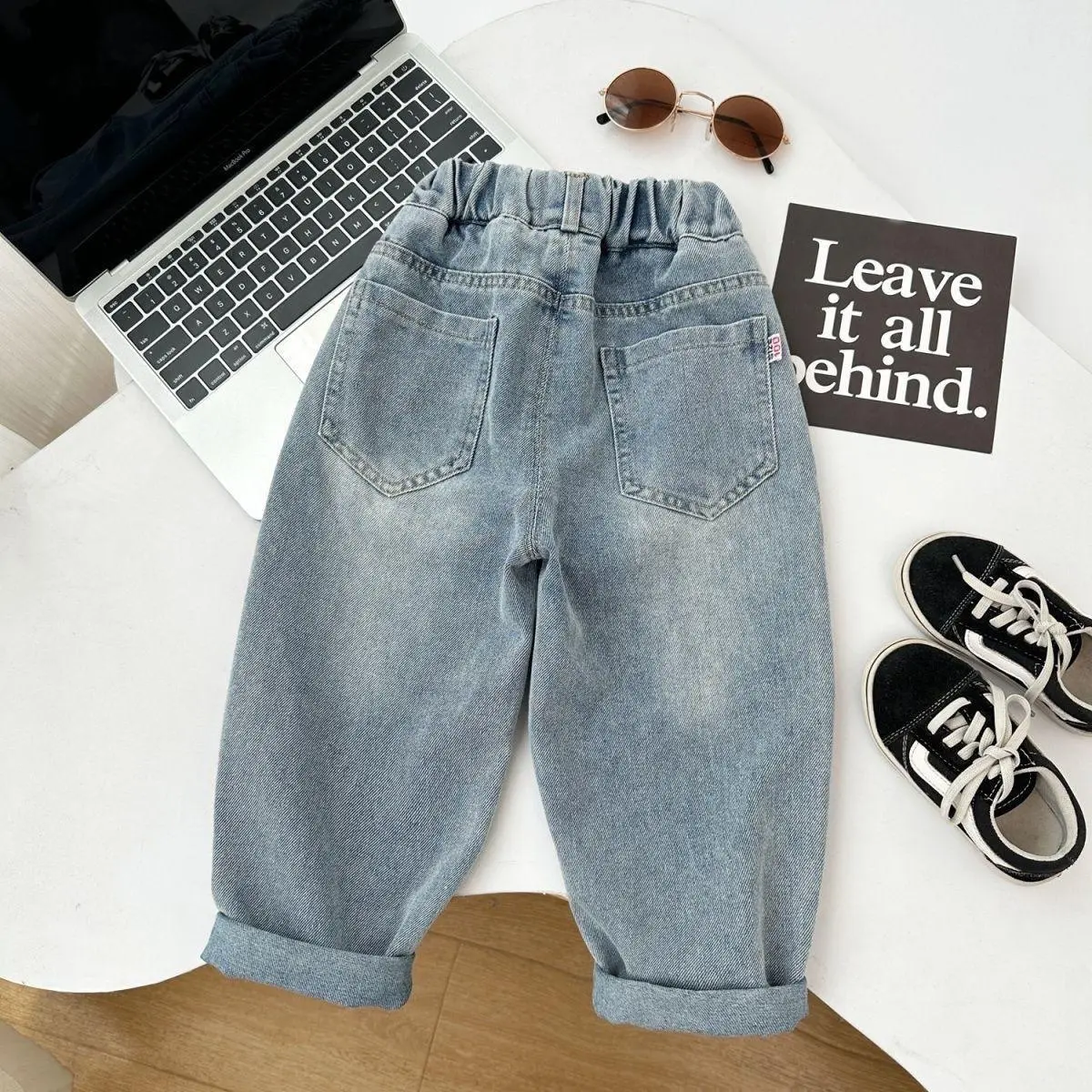 New Spring Autumn Childrens Boys Casual Trousers Foreign Side Pockets Polished Boys Jeans Stretch Versatile Kids Boys Pants