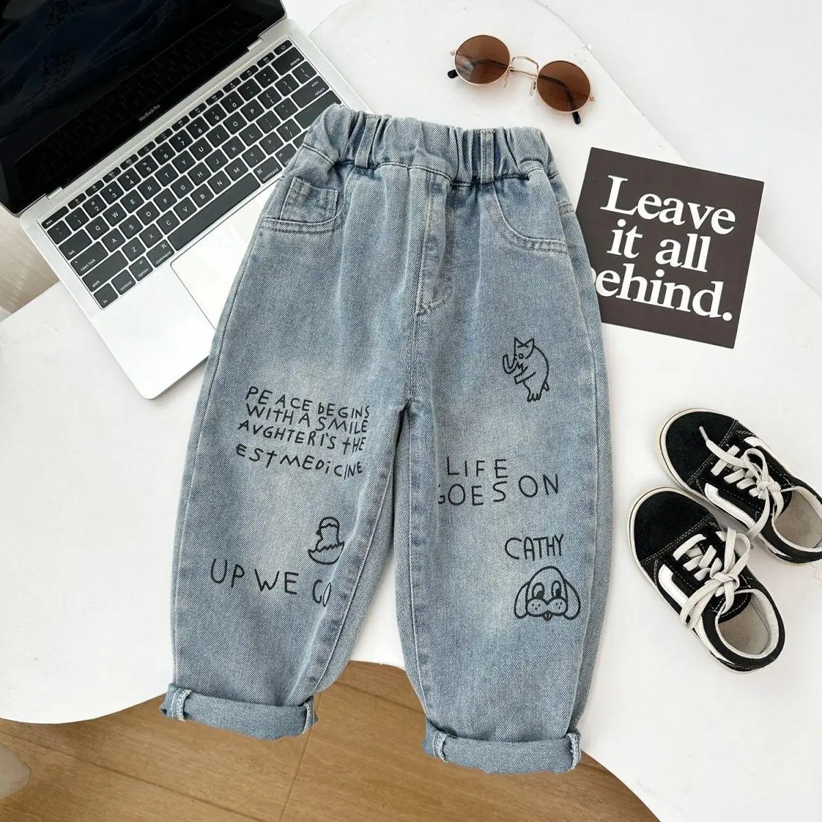 New Spring Autumn Childrens Boys Casual Trousers Foreign Side Pockets Polished Boys Jeans Stretch Versatile Kids Boys Pants