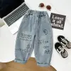 New Spring Autumn Childrens Boys Casual Trousers Foreign Side Pockets Polished Boys Jeans Stretch Versatile Kids Boys Pants