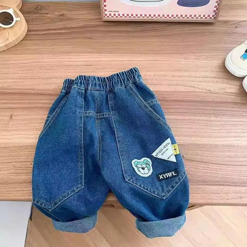 New Spring Autumn Childrens Boys Casual Trousers Foreign Side Pockets Polished Boys Jeans Stretch Versatile Kids Boys Pants
