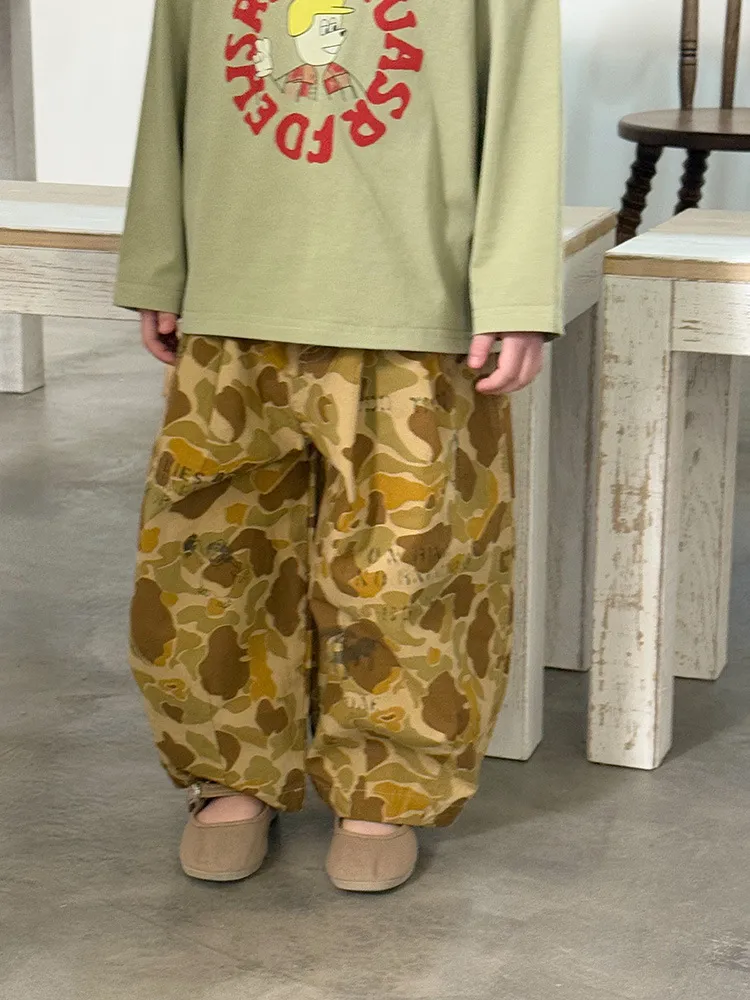 2025 Spring New Children Loose Trousers Cotton Girls Graffiti Camouflage Pants Boys Fashion Casual Pants Kids Clothes