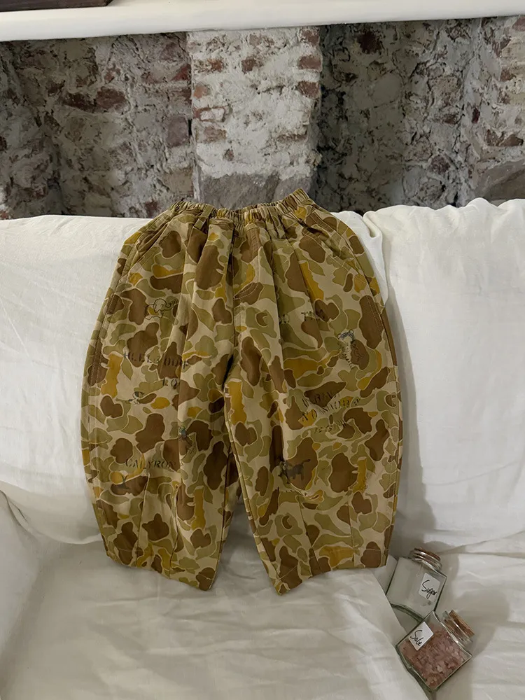 2025 Spring New Children Loose Trousers Cotton Girls Graffiti Camouflage Pants Boys Fashion Casual Pants Kids Clothes