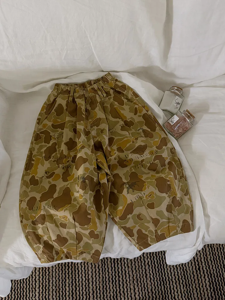 2025 Spring New Children Loose Trousers Cotton Girls Graffiti Camouflage Pants Boys Fashion Casual Pants Kids Clothes