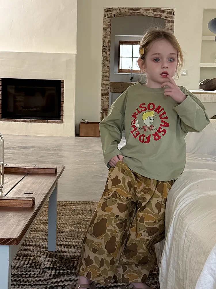 2025 Spring New Children Loose Trousers Cotton Girls Graffiti Camouflage Pants Boys Fashion Casual Pants Kids Clothes