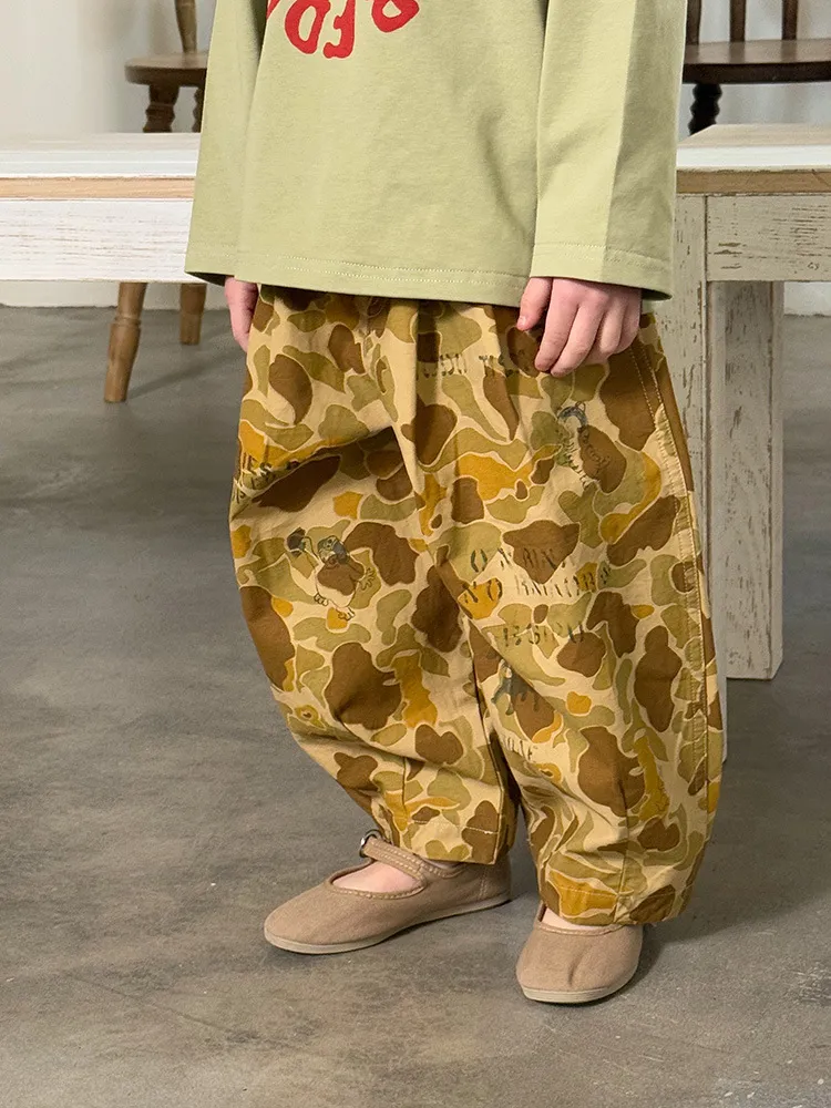 2025 Spring New Children Loose Trousers Cotton Girls Graffiti Camouflage Pants Boys Fashion Casual Pants Kids Clothes