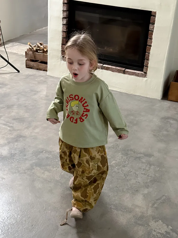 2025 Spring New Children Loose Trousers Cotton Girls Graffiti Camouflage Pants Boys Fashion Casual Pants Kids Clothes