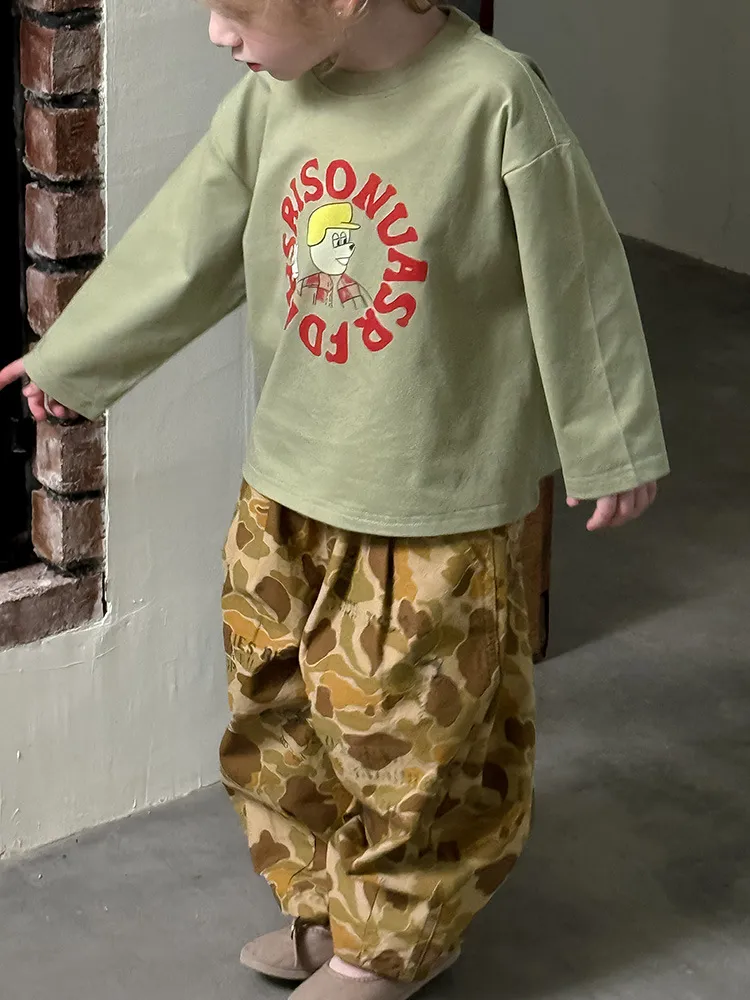 2025 Spring New Children Loose Trousers Cotton Girls Graffiti Camouflage Pants Boys Fashion Casual Pants Kids Clothes