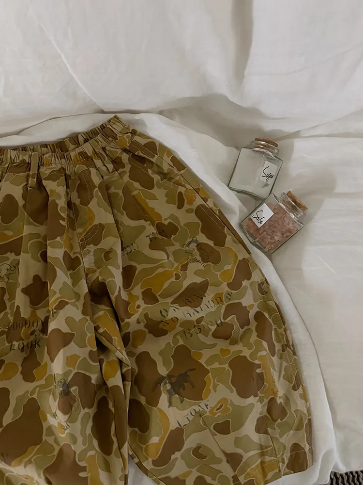 2025 Spring New Children Loose Trousers Cotton Girls Graffiti Camouflage Pants Boys Fashion Casual Pants Kids Clothes