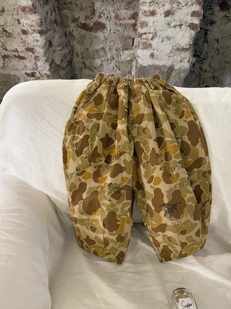 2025 Spring New Children Loose Trousers Cotton Girls Graffiti Camouflage Pants Boys Fashion Casual Pants Kids Clothes