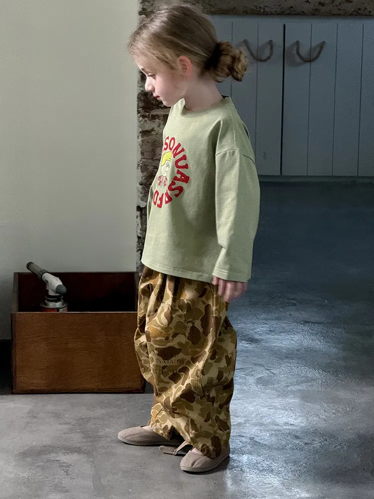 2025 Spring New Children Loose Trousers Cotton Girls Graffiti Camouflage Pants Boys Fashion Casual Pants Kids Clothes