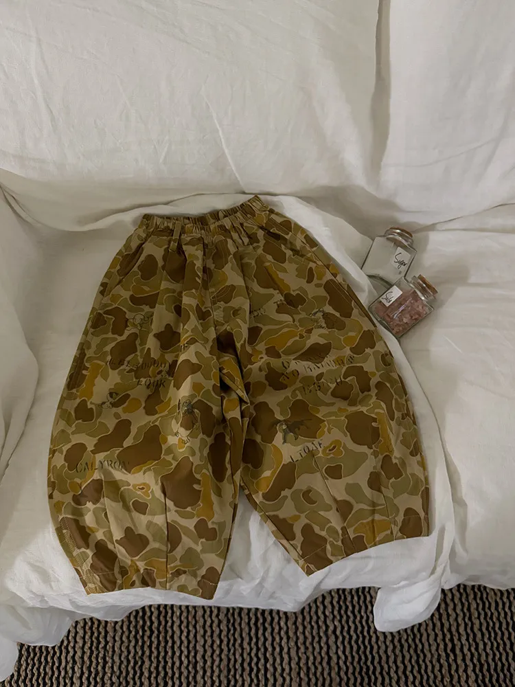 2025 Spring New Children Loose Trousers Cotton Girls Graffiti Camouflage Pants Boys Fashion Casual Pants Kids Clothes