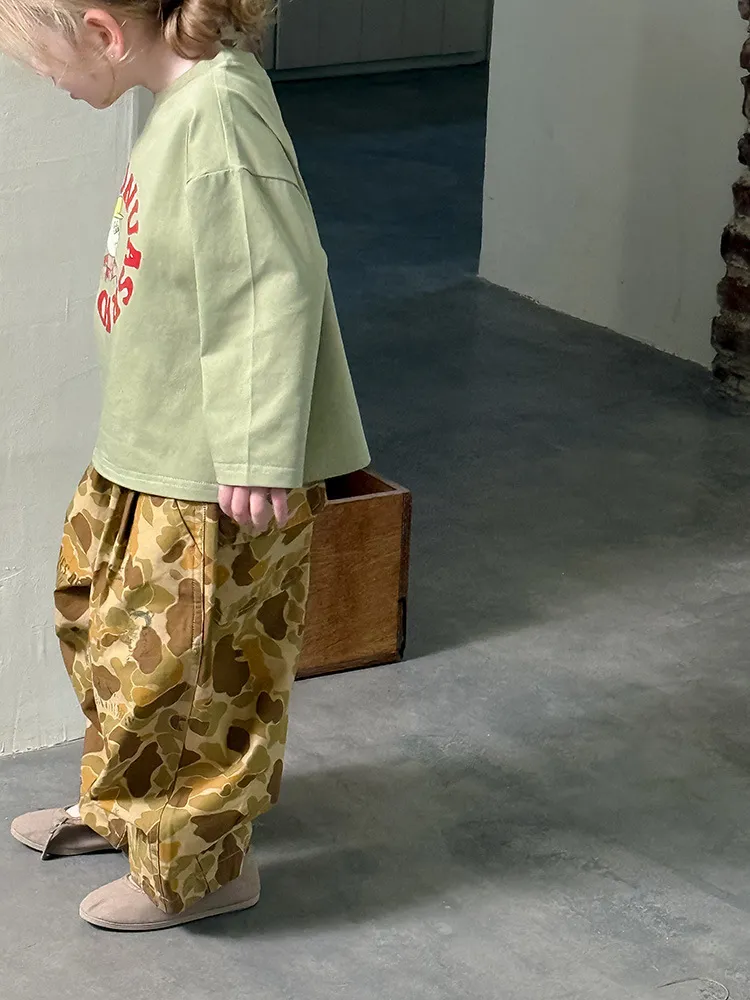 2025 Spring New Children Loose Trousers Cotton Girls Graffiti Camouflage Pants Boys Fashion Casual Pants Kids Clothes