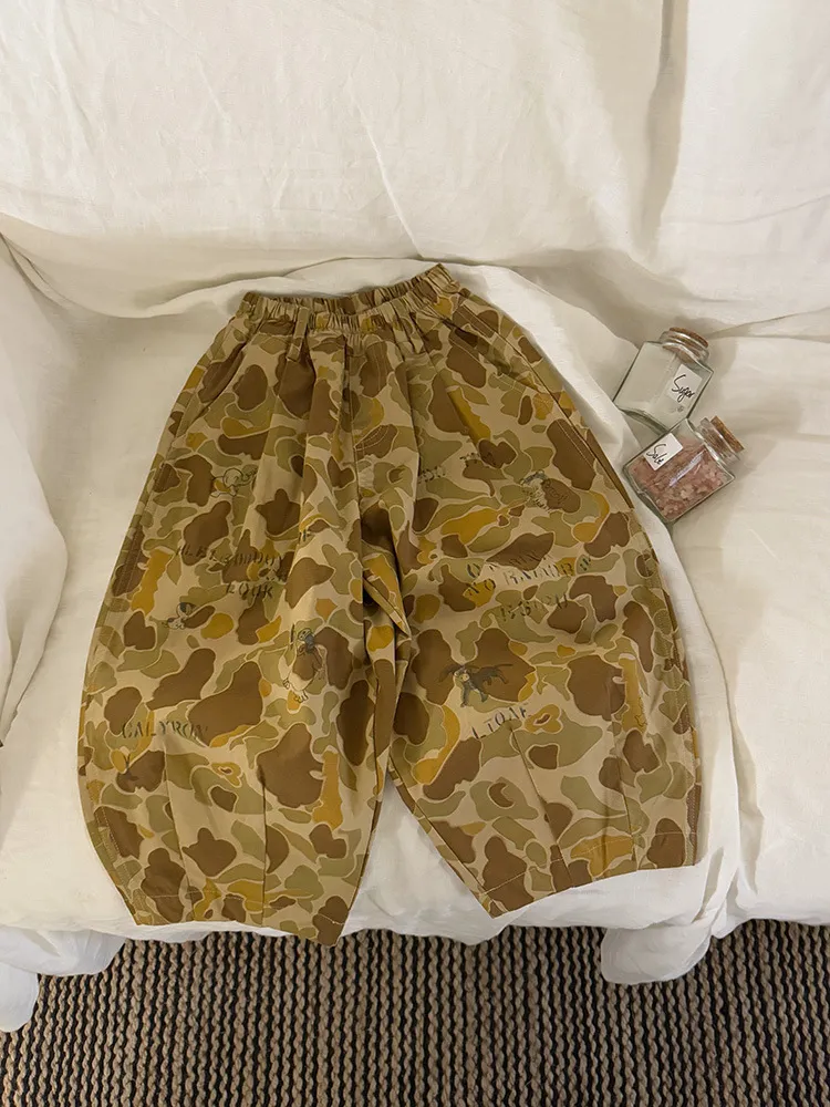 2025 Spring New Children Loose Trousers Cotton Girls Graffiti Camouflage Pants Boys Fashion Casual Pants Kids Clothes