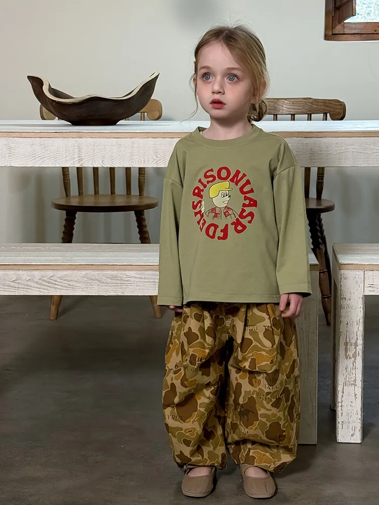 2025 Spring New Children Loose Trousers Cotton Girls Graffiti Camouflage Pants Boys Fashion Casual Pants Kids Clothes