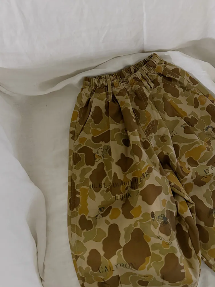 2025 Spring New Children Loose Trousers Cotton Girls Graffiti Camouflage Pants Boys Fashion Casual Pants Kids Clothes