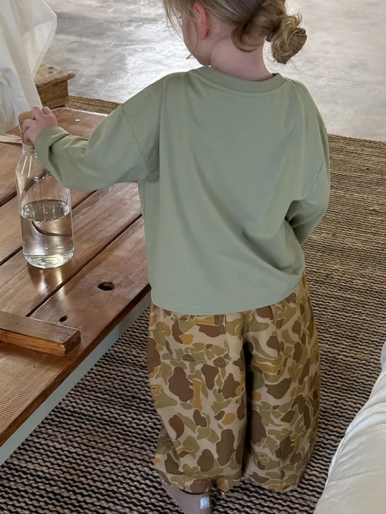 2025 Spring New Children Loose Trousers Cotton Girls Graffiti Camouflage Pants Boys Fashion Casual Pants Kids Clothes