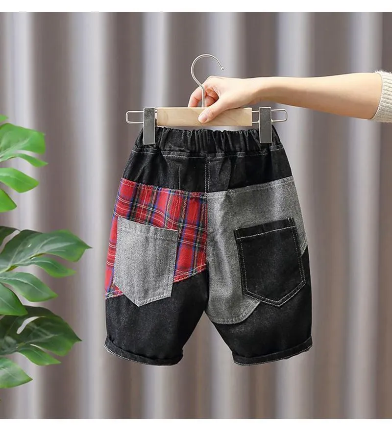 Spring Boys Patchwork Shorts 2025 New Pants Summer Thin Children's 5 Points Jeans Shorts Baby Girl Toddler Casual Pants