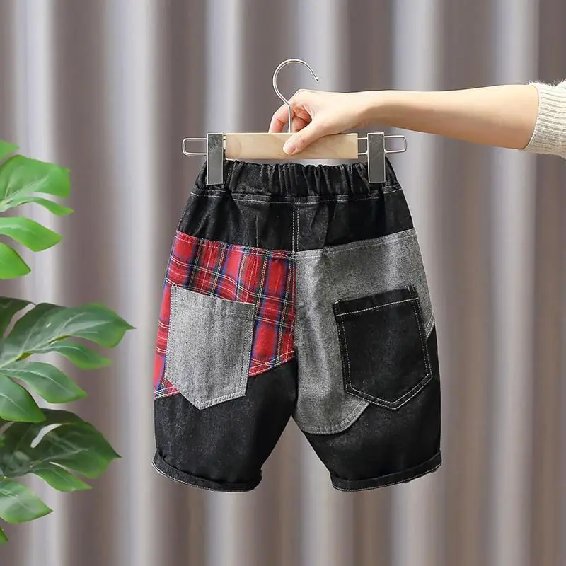 Spring Boys Patchwork Shorts 2025 New Pants Summer Thin Children's 5 Points Jeans Shorts Baby Girl Toddler Casual Pants