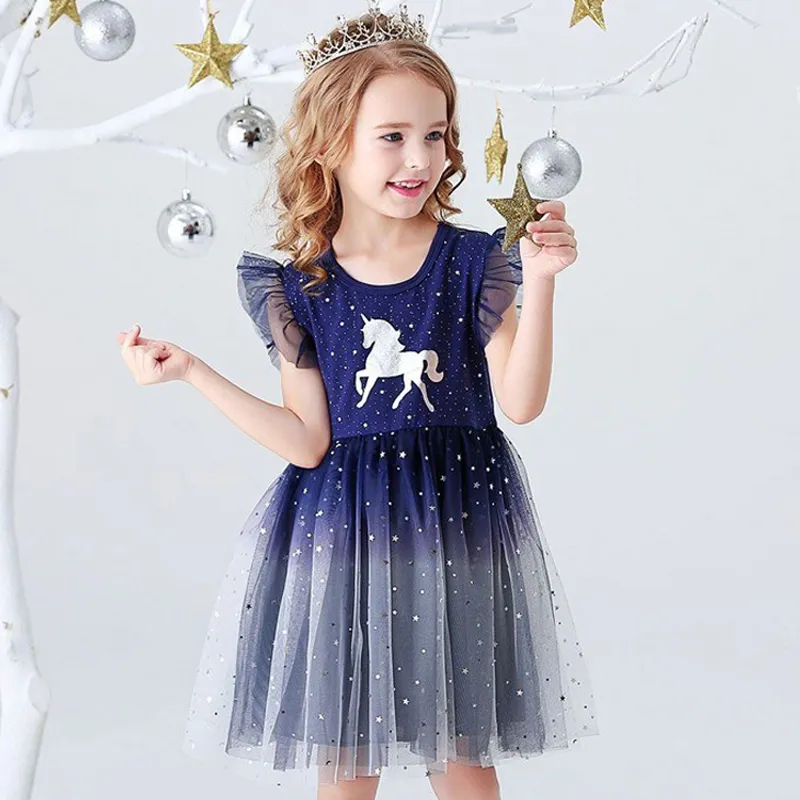 2025 New Girls Clothes Summer Princess Dresses Short Sleeve Cotton Kids Dress Unicorn Party Girls Dresses Children Clothing 3-8Y