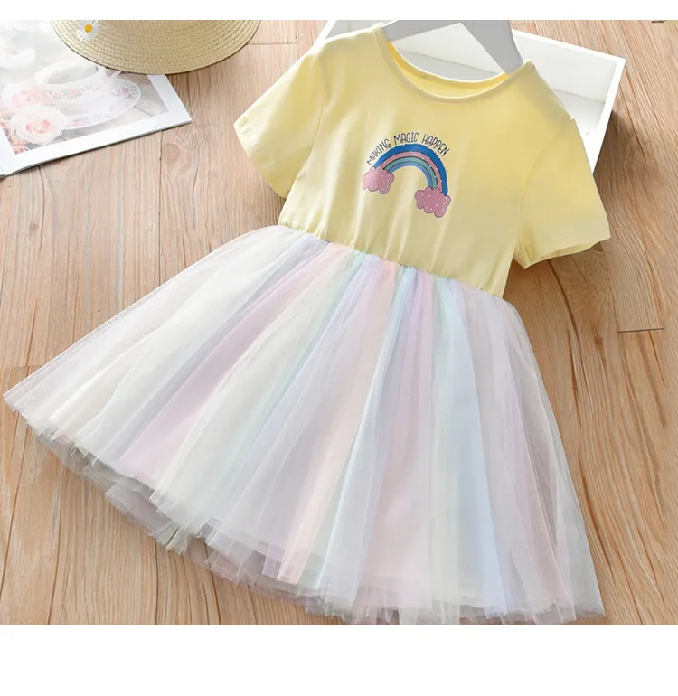 2025 New Girls Clothes Summer Princess Dresses Short Sleeve Cotton Kids Dress Unicorn Party Girls Dresses Children Clothing 3-8Y