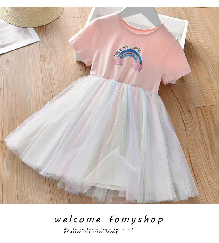 2025 New Girls Clothes Summer Princess Dresses Short Sleeve Cotton Kids Dress Unicorn Party Girls Dresses Children Clothing 3-8Y