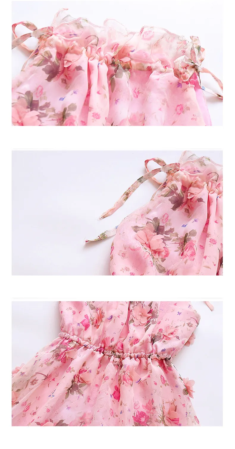 Girls Flower Bohemian Summer Dress ChildKids Girl Beach Dresses Chiffon Dresses Floral Teenager Girl's Clothes 6 8 10 12 14 Year