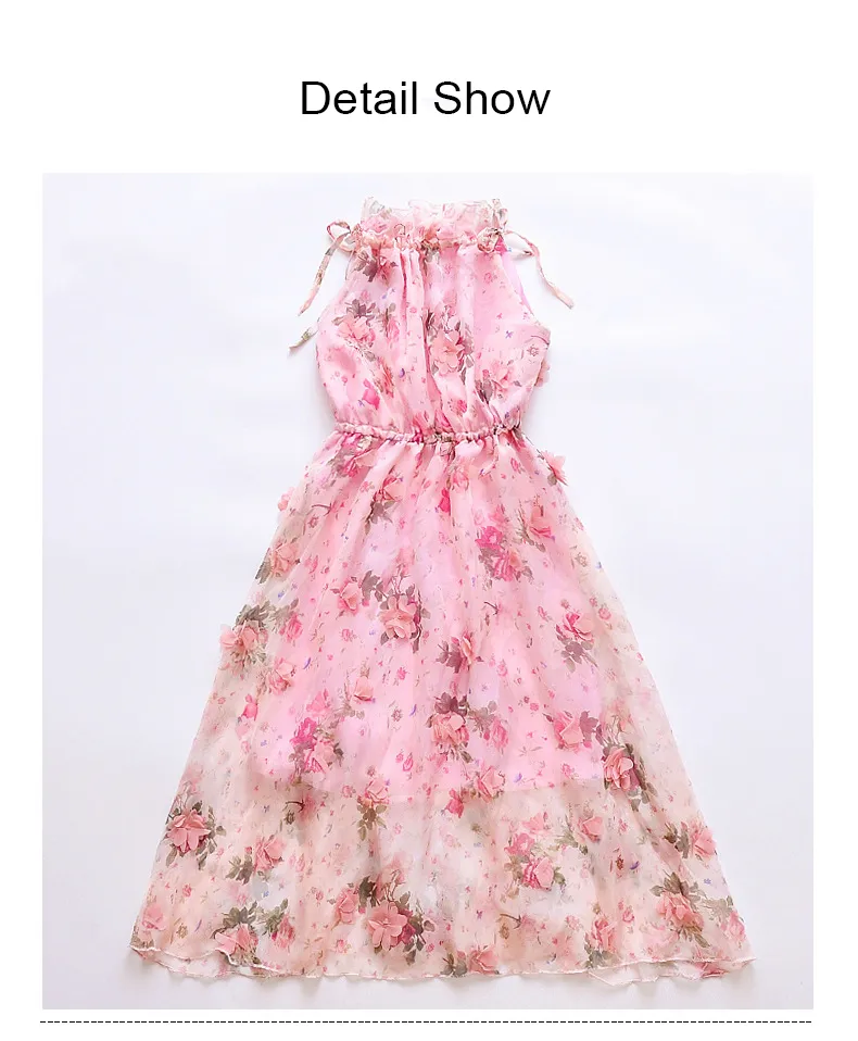 Girls Flower Bohemian Summer Dress ChildKids Girl Beach Dresses Chiffon Dresses Floral Teenager Girl's Clothes 6 8 10 12 14 Year