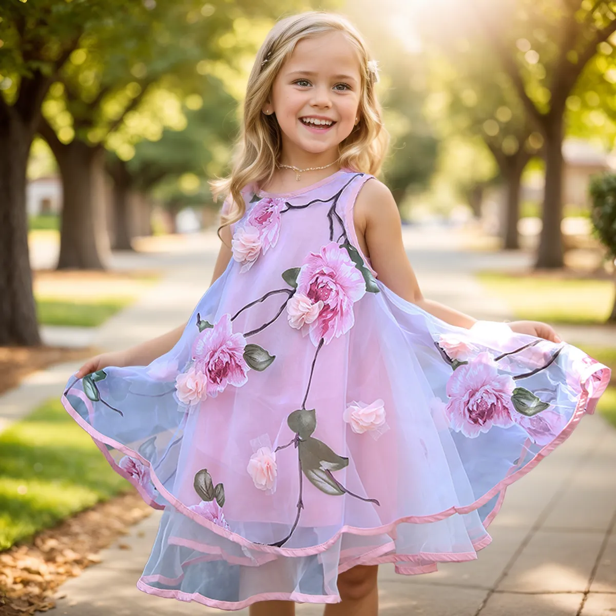 Girls Flower Bohemian Summer Dress ChildKids Girl Beach Dresses Chiffon Dresses Floral Teenager Girl's Clothes 6 8 10 12 14 Year
