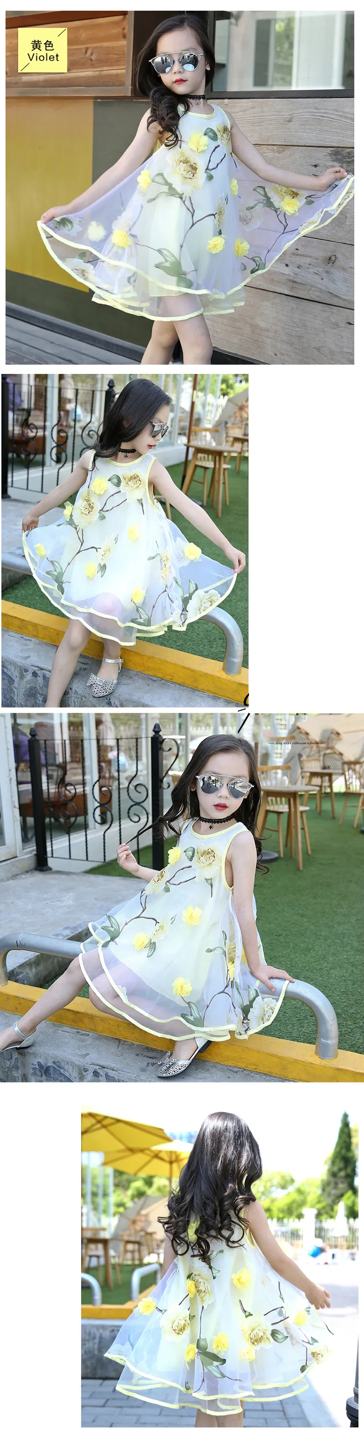 Girls Flower Bohemian Summer Dress ChildKids Girl Beach Dresses Chiffon Dresses Floral Teenager Girl's Clothes 6 8 10 12 14 Year