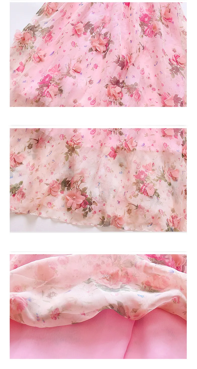 Girls Flower Bohemian Summer Dress ChildKids Girl Beach Dresses Chiffon Dresses Floral Teenager Girl's Clothes 6 8 10 12 14 Year