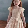 Girls Floral Lace Flying Sleeve Dress 2025 Summer New Girls Sweet Lace Patchwork Dress Girls Forest Style Princess Dress