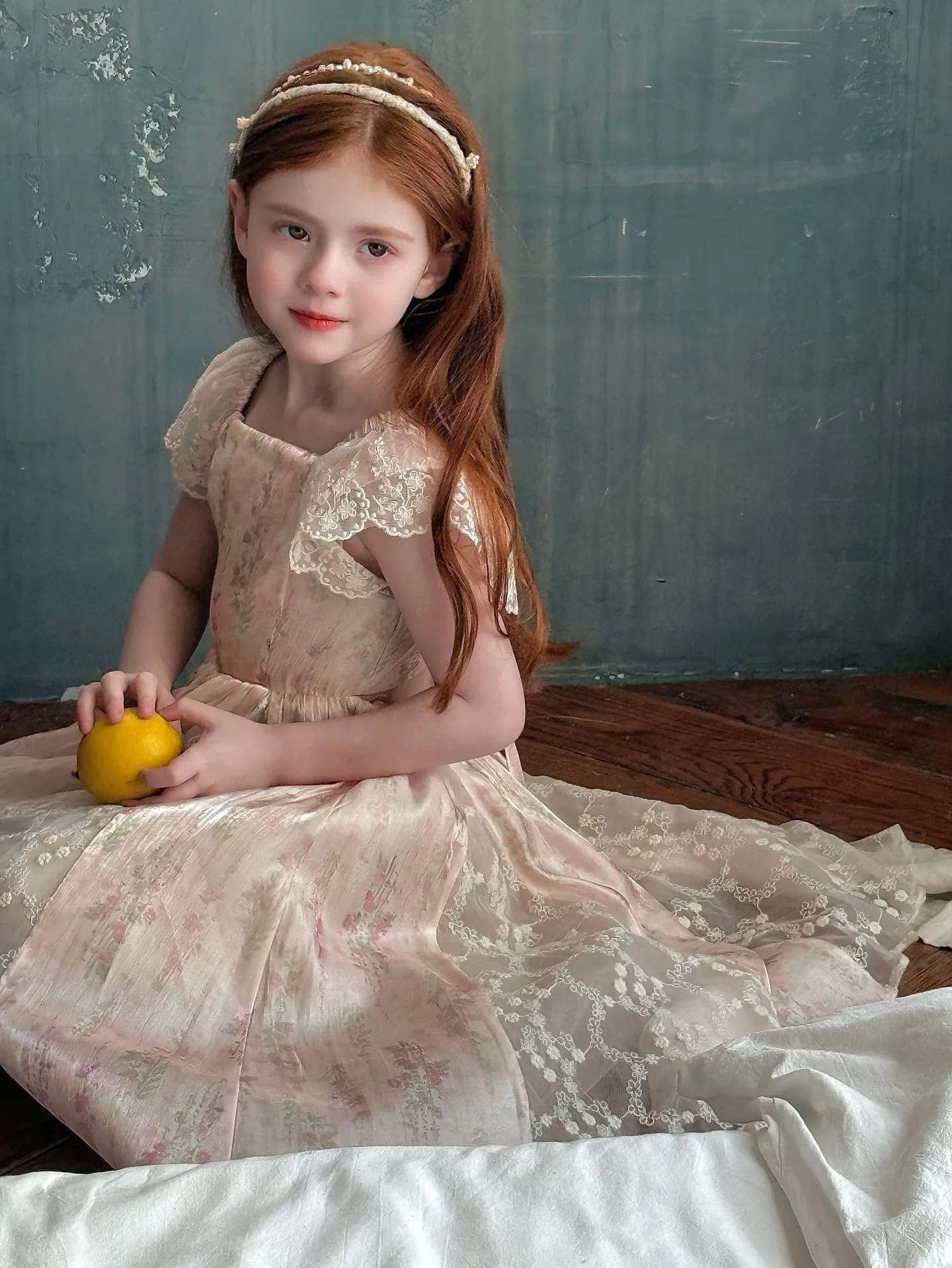 Girls Floral Lace Flying Sleeve Dress 2025 Summer New Girls Sweet Lace Patchwork Dress Girls Forest Style Princess Dress