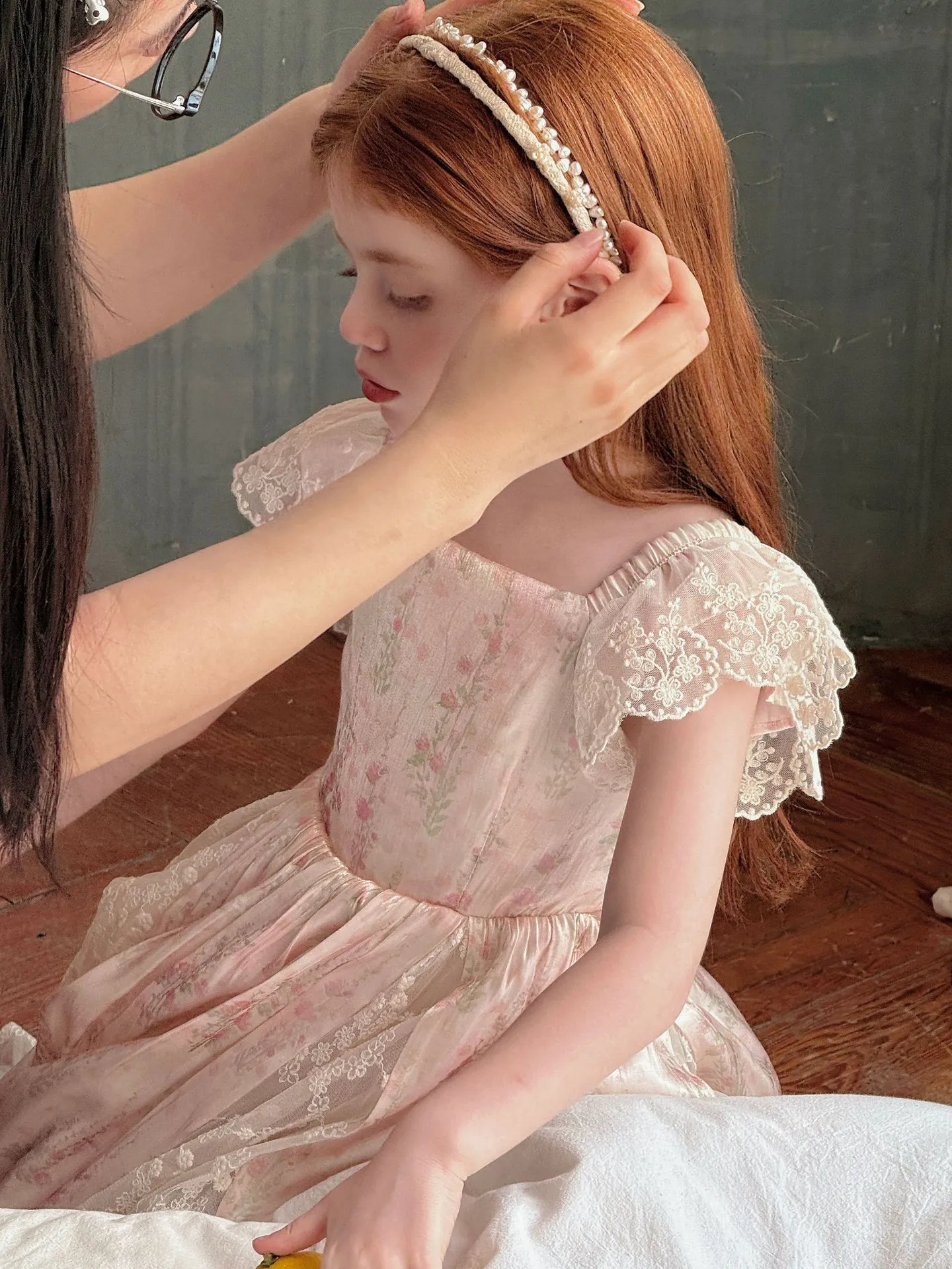 Girls Floral Lace Flying Sleeve Dress 2025 Summer New Girls Sweet Lace Patchwork Dress Girls Forest Style Princess Dress