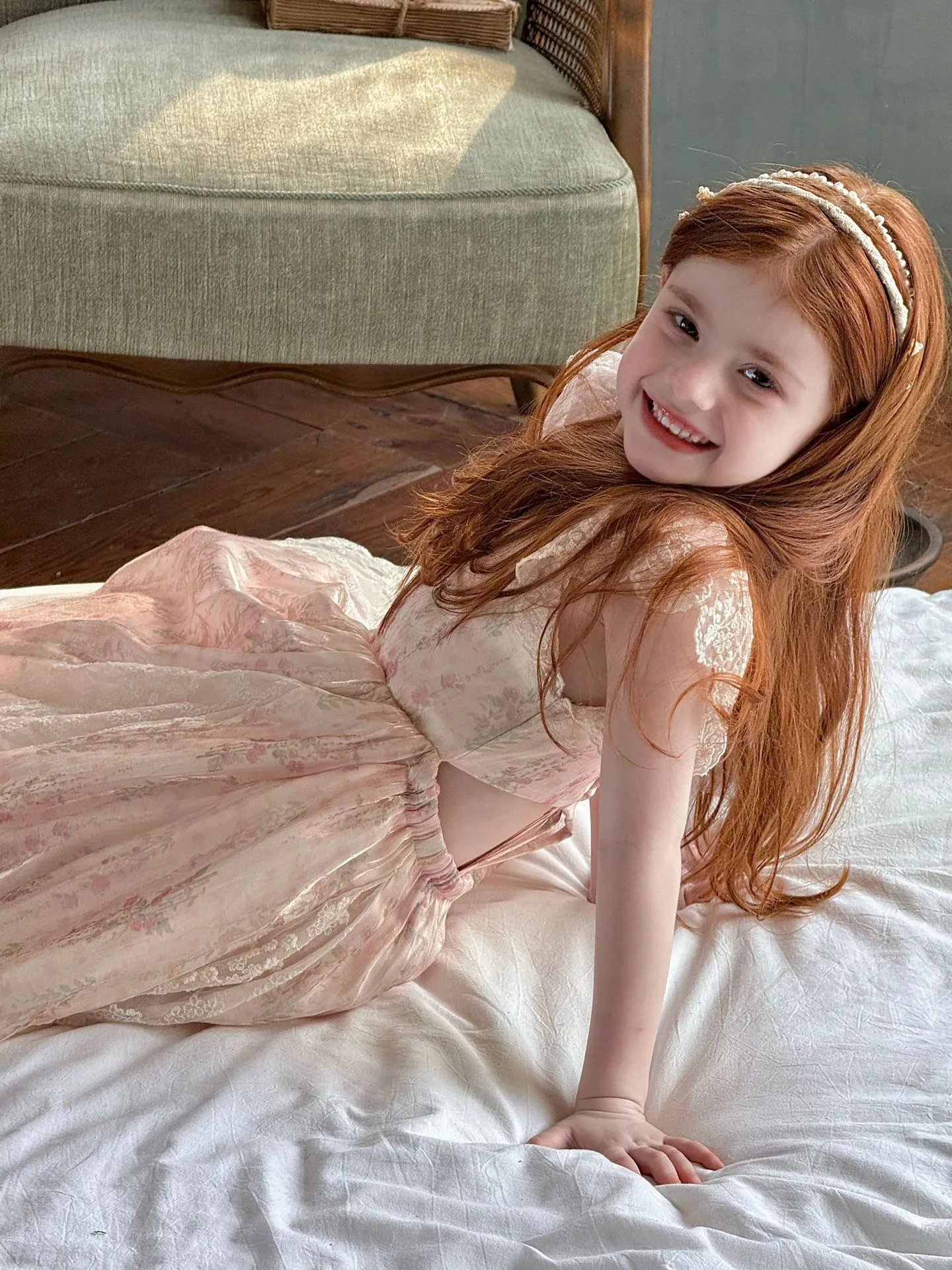 Girls Floral Lace Flying Sleeve Dress 2025 Summer New Girls Sweet Lace Patchwork Dress Girls Forest Style Princess Dress