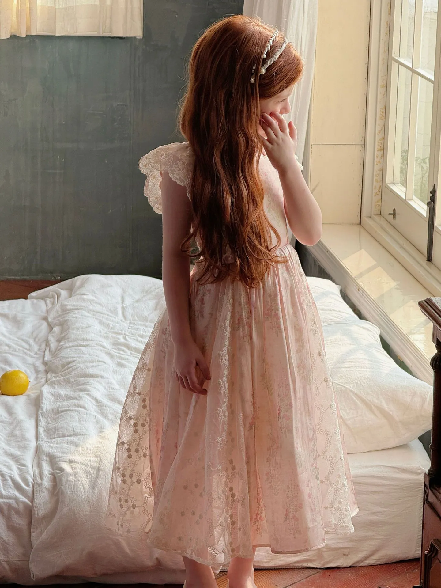 Girls Floral Lace Flying Sleeve Dress 2025 Summer New Girls Sweet Lace Patchwork Dress Girls Forest Style Princess Dress
