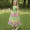 Girl's New Three-Dimensional Butterfly Sleeveless Mesh Bow Long Princess Dress Wedding Flower Girl Birthday Party Elf Dress