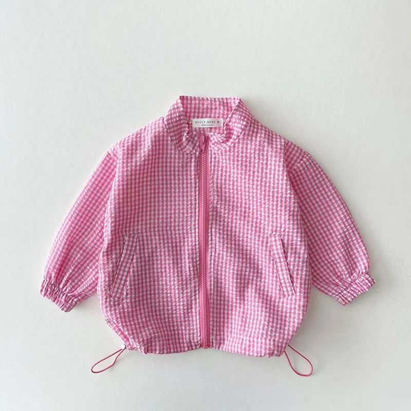0-5-year-old Korean version of childrens clothing summer thin plaid sunscreen breathable jacket girl x casual long sleeve jacket