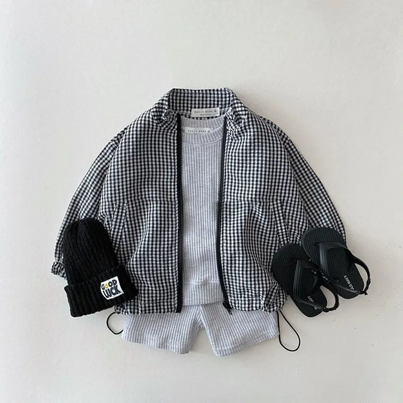 0-5-year-old Korean version of childrens clothing summer thin plaid sunscreen breathable jacket girl x casual long sleeve jacket
