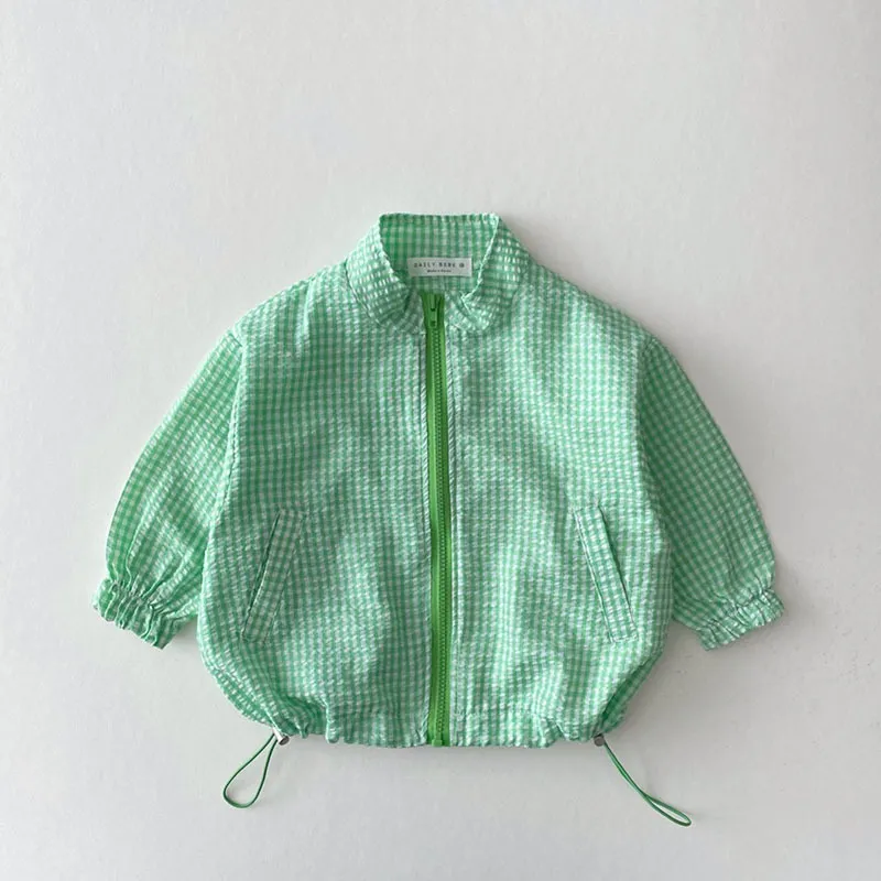 0-5-year-old Korean version of childrens clothing summer thin plaid sunscreen breathable jacket girl x casual long sleeve jacket