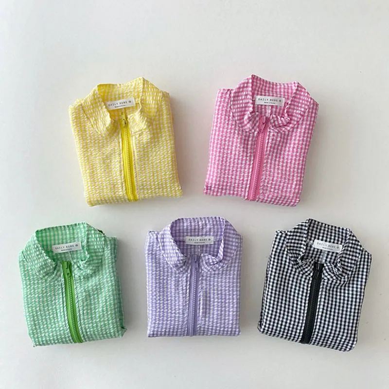 0-5-year-old Korean version of childrens clothing summer thin plaid sunscreen breathable jacket girl x casual long sleeve jacket