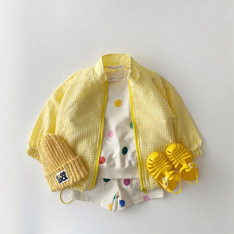0-5-year-old Korean version of childrens clothing summer thin plaid sunscreen breathable jacket girl x casual long sleeve jacket