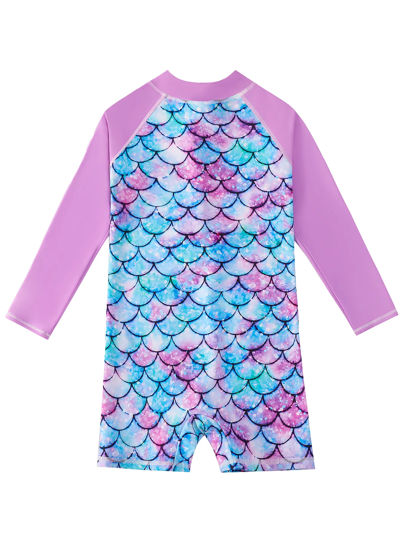 Girls Swimwear One-Piece Swimsuit Boyleg Shorts Long Raglan Sleeve Scale Print Kids Zip Beach Pool Swim Rash Guard Swimming Tops
