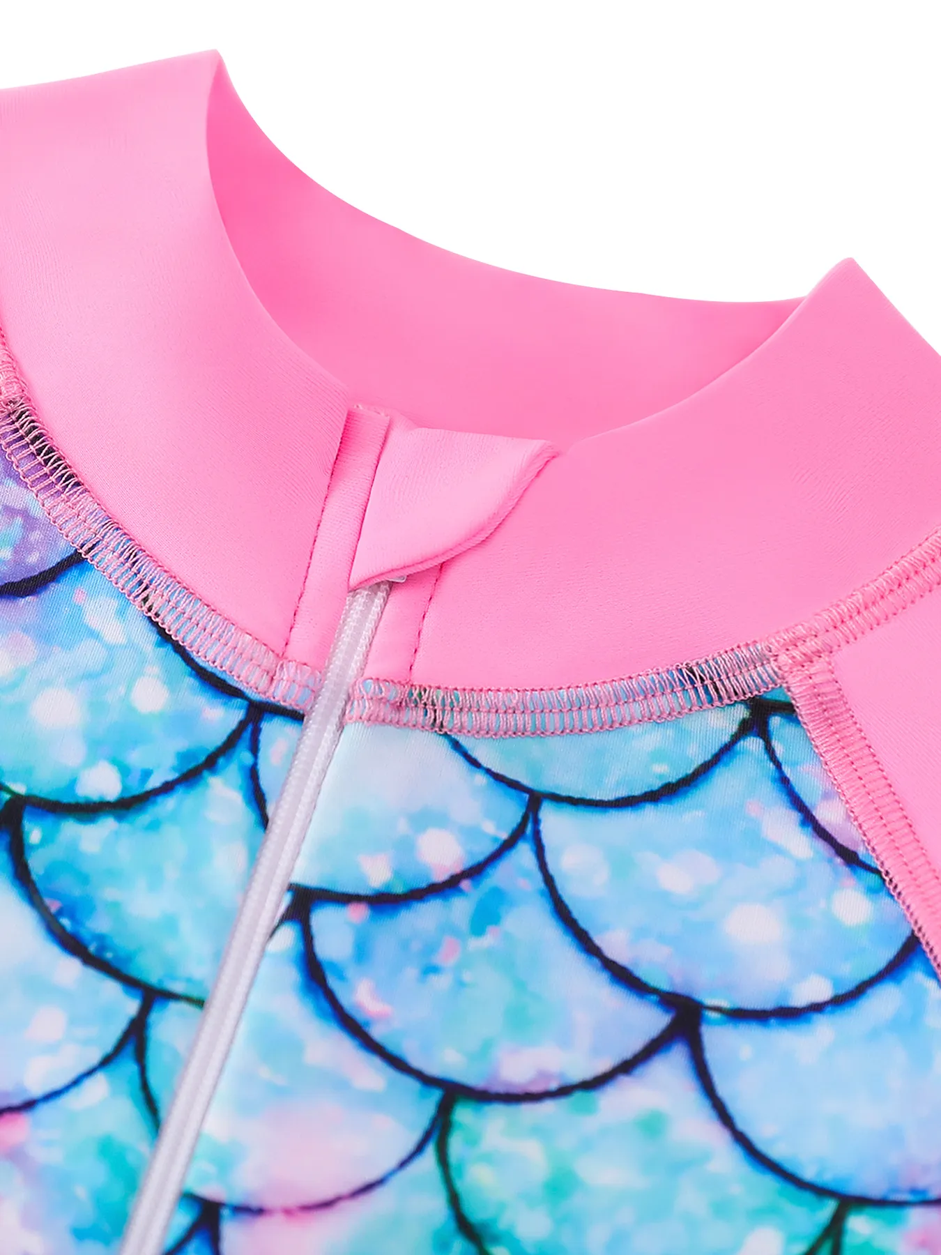 Girls Swimwear One-Piece Swimsuit Boyleg Shorts Long Raglan Sleeve Scale Print Kids Zip Beach Pool Swim Rash Guard Swimming Tops