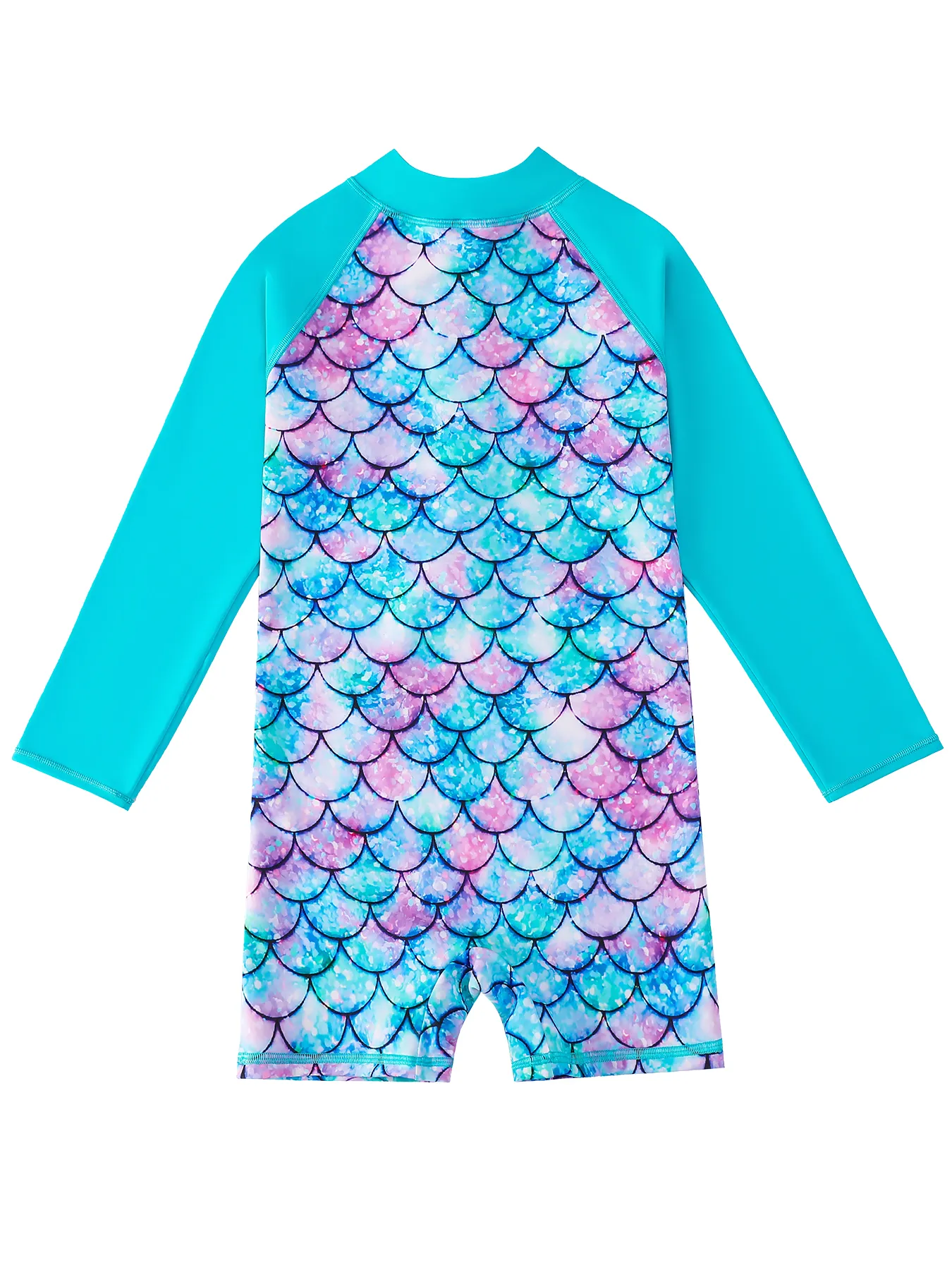Girls Swimwear One-Piece Swimsuit Boyleg Shorts Long Raglan Sleeve Scale Print Kids Zip Beach Pool Swim Rash Guard Swimming Tops
