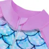 Girls Swimwear One-Piece Swimsuit Boyleg Shorts Long Raglan Sleeve Scale Print Kids Zip Beach Pool Swim Rash Guard Swimming Tops
