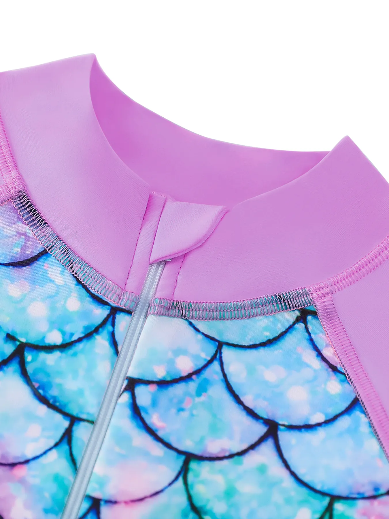 Girls Swimwear One-Piece Swimsuit Boyleg Shorts Long Raglan Sleeve Scale Print Kids Zip Beach Pool Swim Rash Guard Swimming Tops
