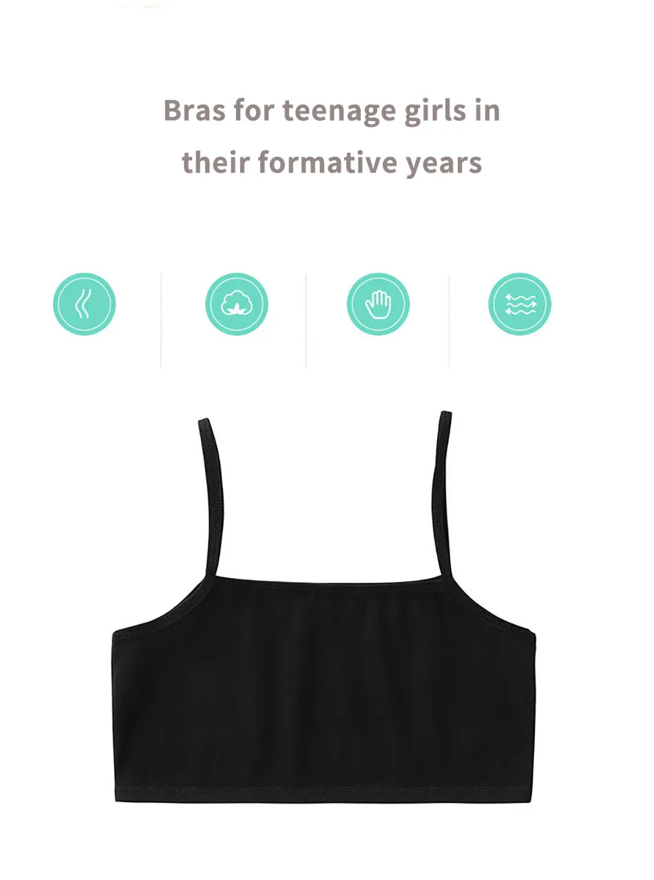 Teen Camisole Children Solid Color Soft Cotton Training Bra Girl Halter Bralette Ideal for Tween Growth Stage Kid Underwear Tops