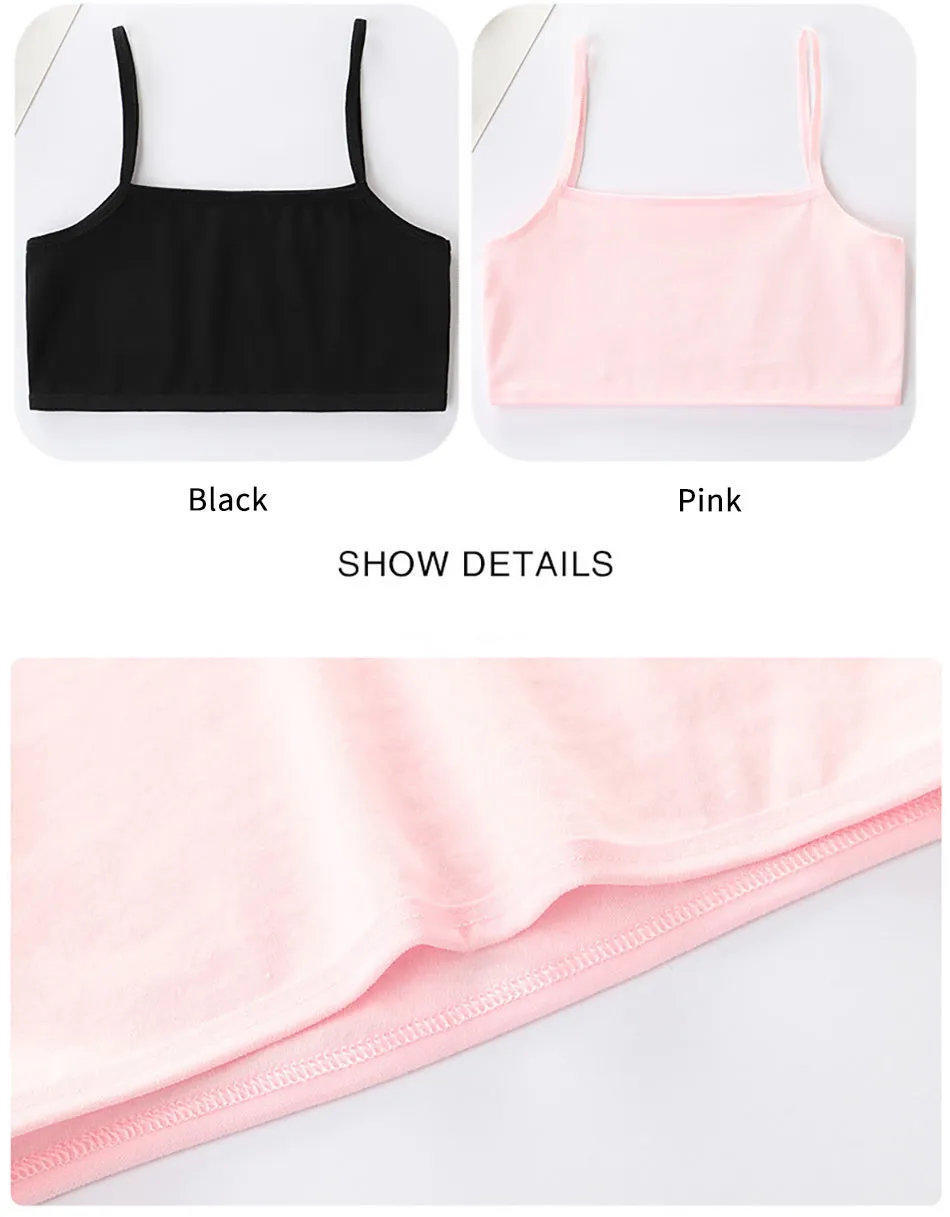 Teen Camisole Children Solid Color Soft Cotton Training Bra Girl Halter Bralette Ideal for Tween Growth Stage Kid Underwear Tops