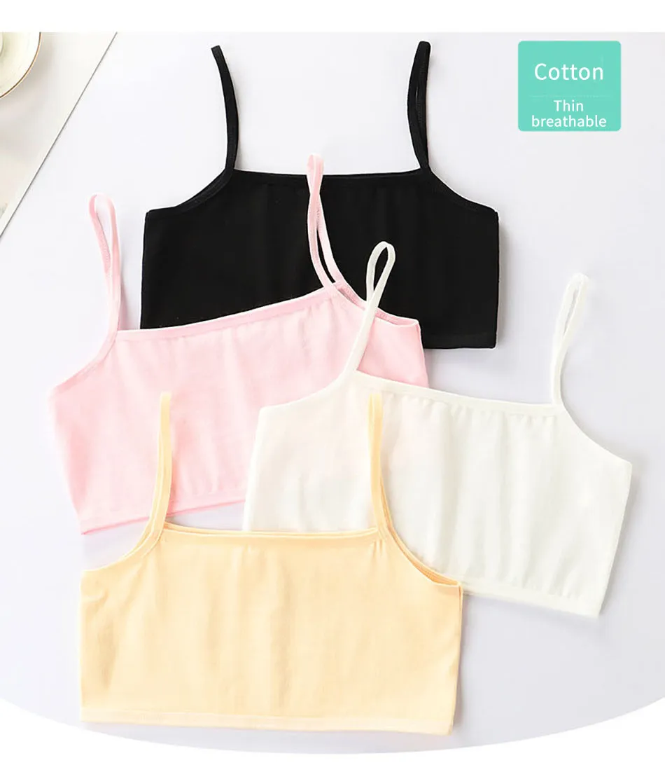 Teen Camisole Children Solid Color Soft Cotton Training Bra Girl Halter Bralette Ideal for Tween Growth Stage Kid Underwear Tops